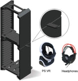 Skywin VR Headset & Video Game Organizer - 24 CD Game Disk Tower, VR / Headset Hanger, and Vertical Stand for PSVR