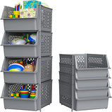 Skywin Plastic Stackable Storage Bins for Pantry - Stackable Bins For Organizing Food, Kitchen, and Bathroom Essentials with 4-Pack, 8-Pack, 24-Pack, and 50-Packs