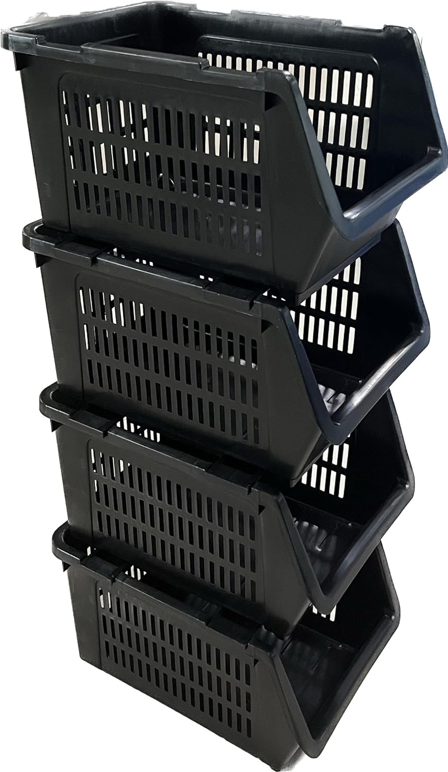 Stackable Container Bin Skywin Plastic Stackable Storage Bins (Black) - 4 Pack Open Front Stor ...