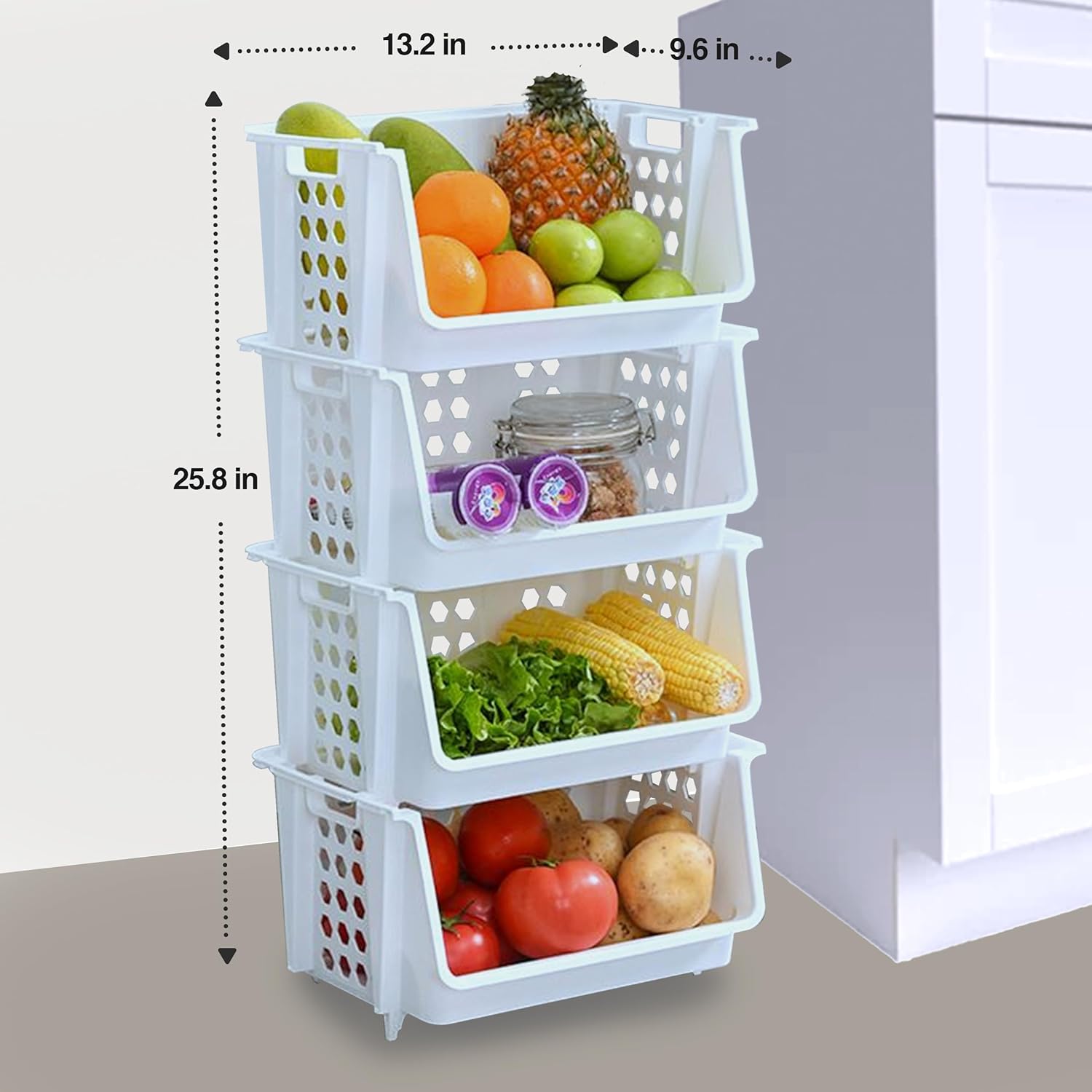 Stackable Pantry Skywin Plastic Stackable Storage Bins for Pantry White - 4-Pack Stacka ...