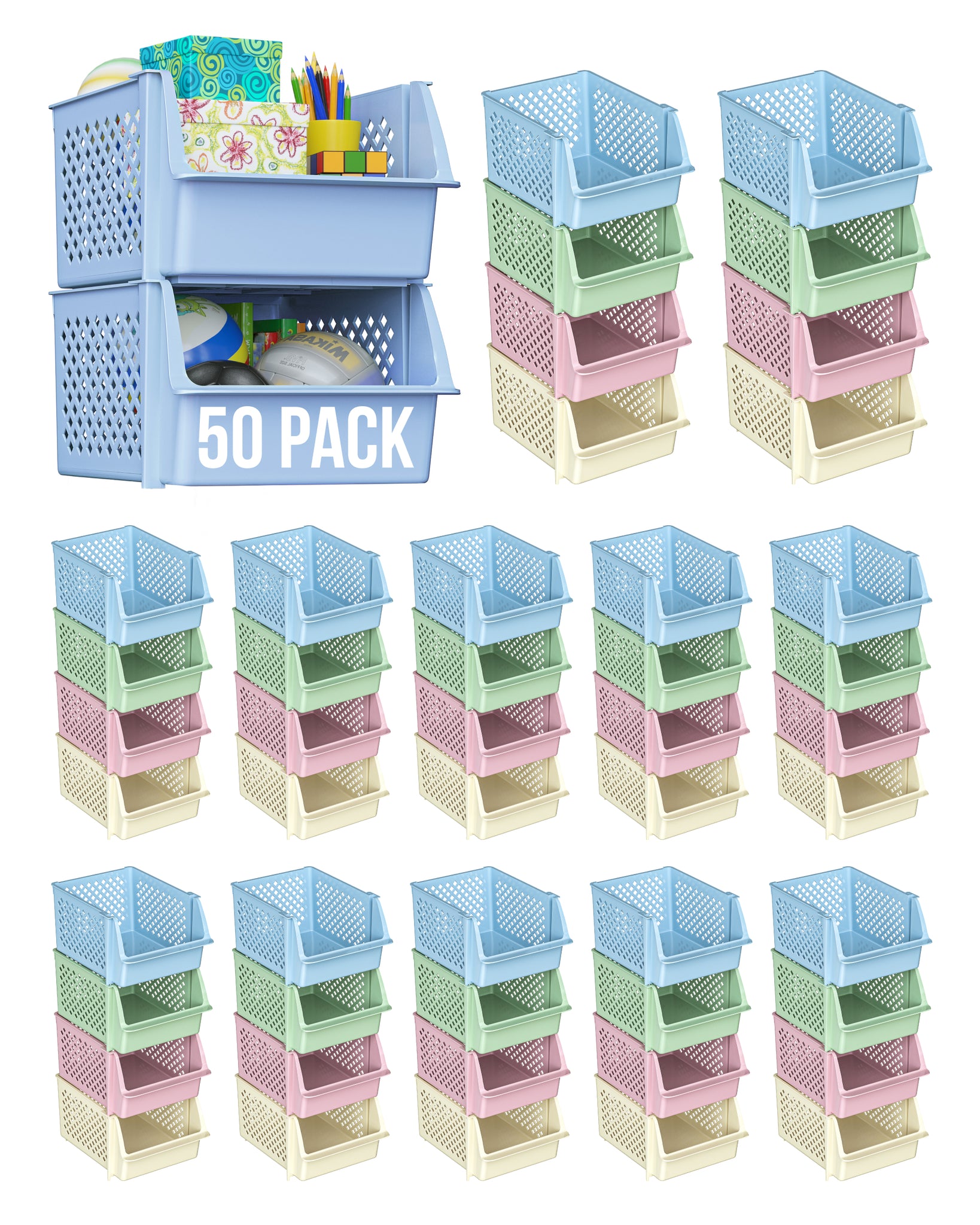 Skywin Plastic Stackable Storage Bins for Pantry - 4-Pack Black