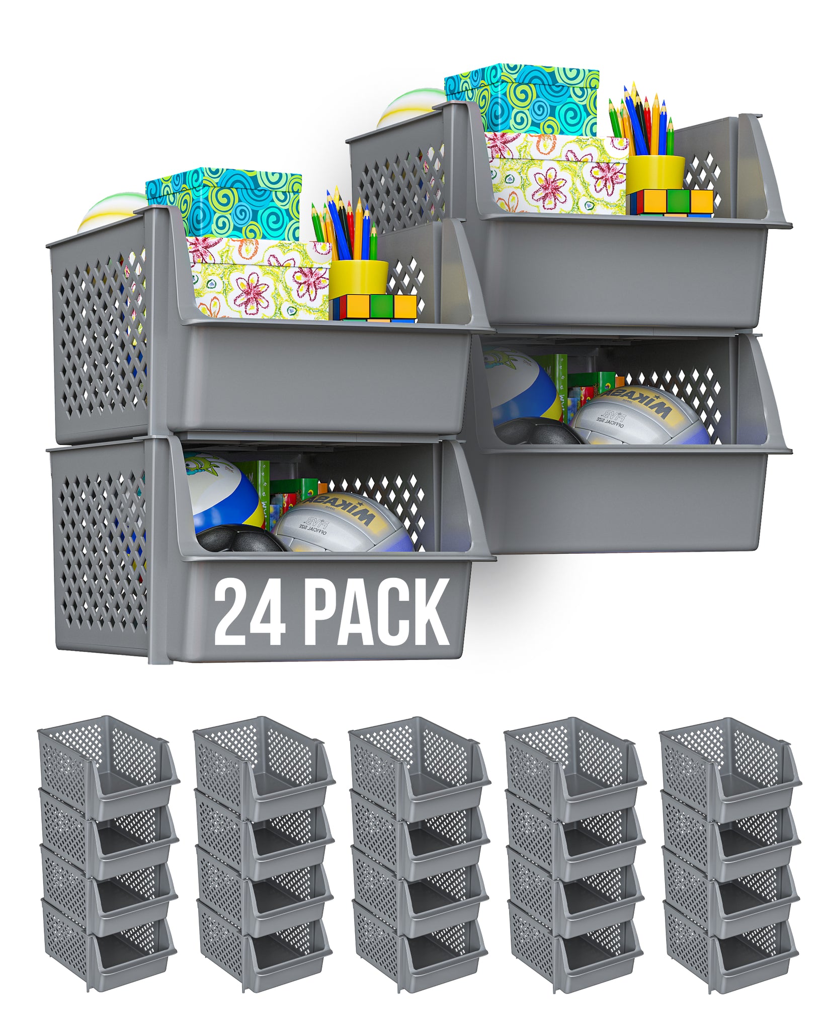 UNiPLAY Large Stackable Storage Bins, Pink (4-Pack)