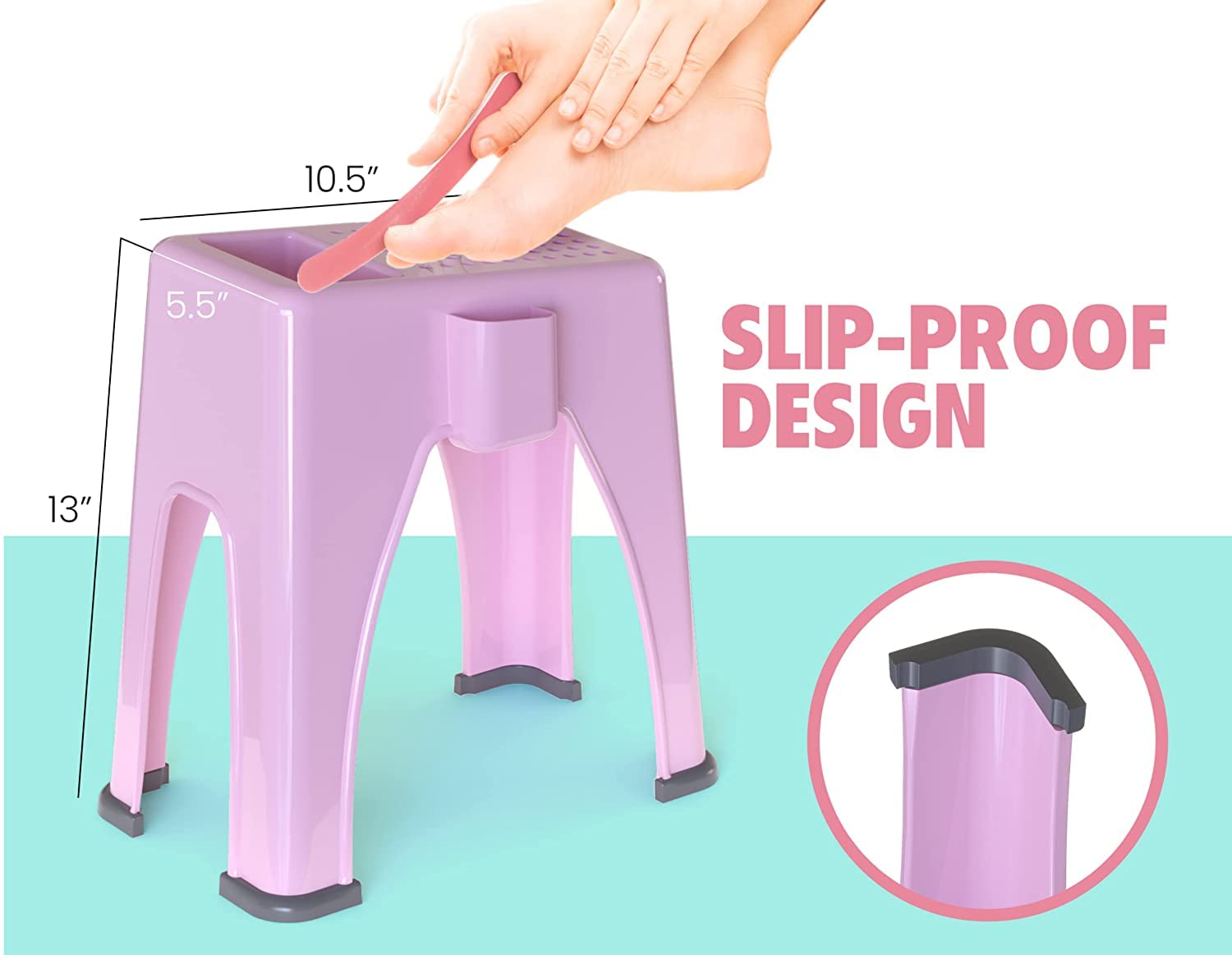 Skywin Shower Shaving Foot Rest - Plastic Shower Stool for Shaving Legs, 3 Pockets Hold Shaving Essentials, 9.27 x 7 x 10 Inches (Beige)