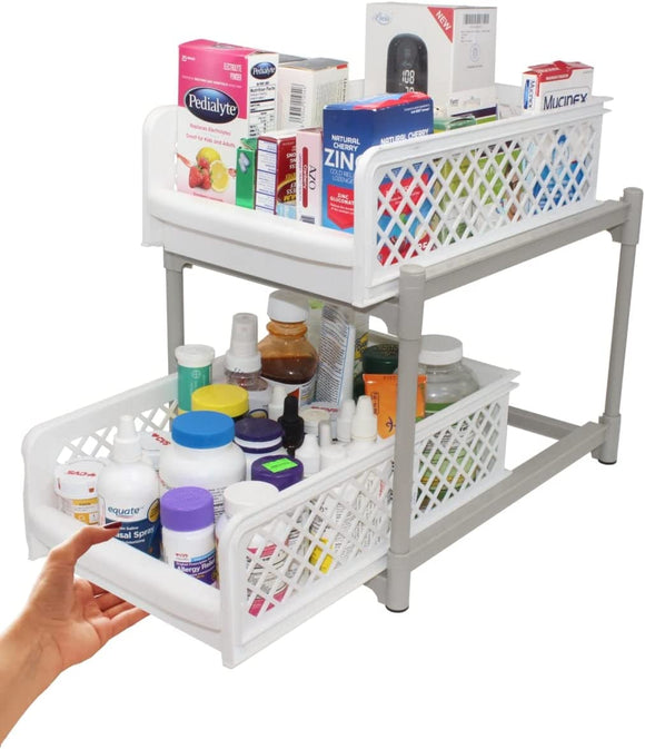 Skywin Drawer Storage 2 Tier Sliding Cabinet Pull Out Organizer | Bathroom Organizer | Under Sink Organizers and Storage | Cabinet Organizers and Storage