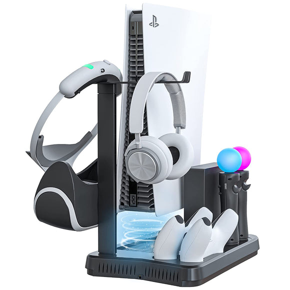 Skywin PSVR Charging Display Stand - Showcase, Cool, Charge, and Display Your PS VR - Compatible with Playstation. PS5 Headset Stand, Fan, Controller Charger and Hub (PS5 VR)