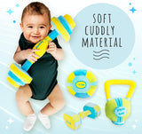 Skywin Baby Workout Toys Fit Training - Baby Shower Set of 4 Soft, Durable and Safe Plush Baby Rattle Toys for Ages 0+