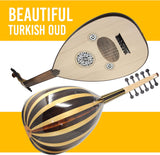 Skywin OUD Wood Musical Instrument - Hand Crafted Turkish Arabic OUD Instrument with Soft Case, 11 Turkish Strings, Picks, and 8' Instrument Cable