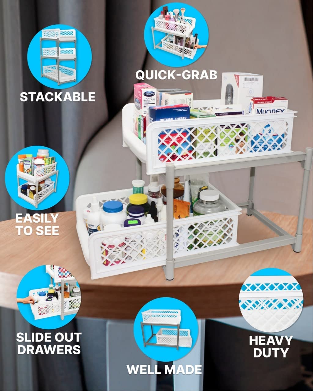 Cabinet Caddy Instant Access Pull out/Swivel 2-tier Storage Organizer 