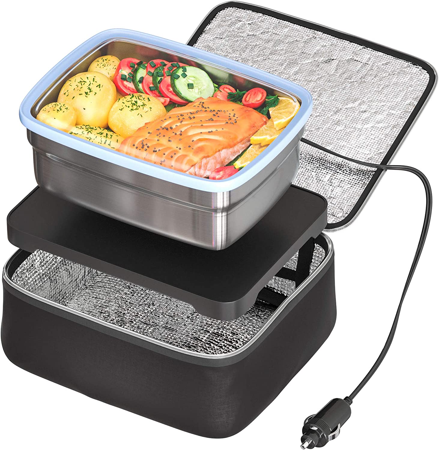 Skwyin Portable Food Warmer Lunch Box, 12V Mini Oven for Personal