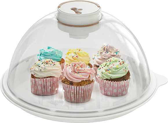Skywin Vacuum Bread Box Air Tight Storage Container and Serving Tray for Cakes Bagels and Bread Loaves - Bagel Keeper Automatically Seals and Keeps Pastries Fresh for Serving and Transport (Bamboo)
