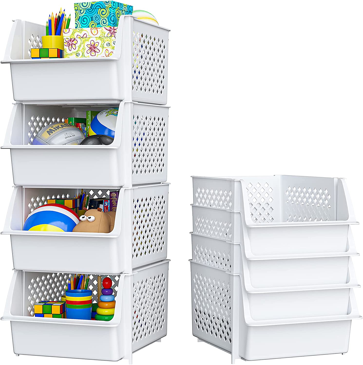 Titan Mall Multi Colored Stackable Storage Bins, Plastic Storage Baskets Set of 4
