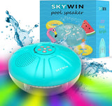 Skywin Hot Tub Speakers and Speakerphone - Disco Light Floating Waterproof IPX7 Large Wireless Pool and Shower Speaker with Dual Speaker Connection