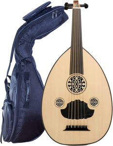 Skywin OUD Wood Musical Instrument with Case - Hand Crafted Turkish Arabic OUD Instrument with Case, 11 Turkish Strings, Picks, and 8' Instrument Cable