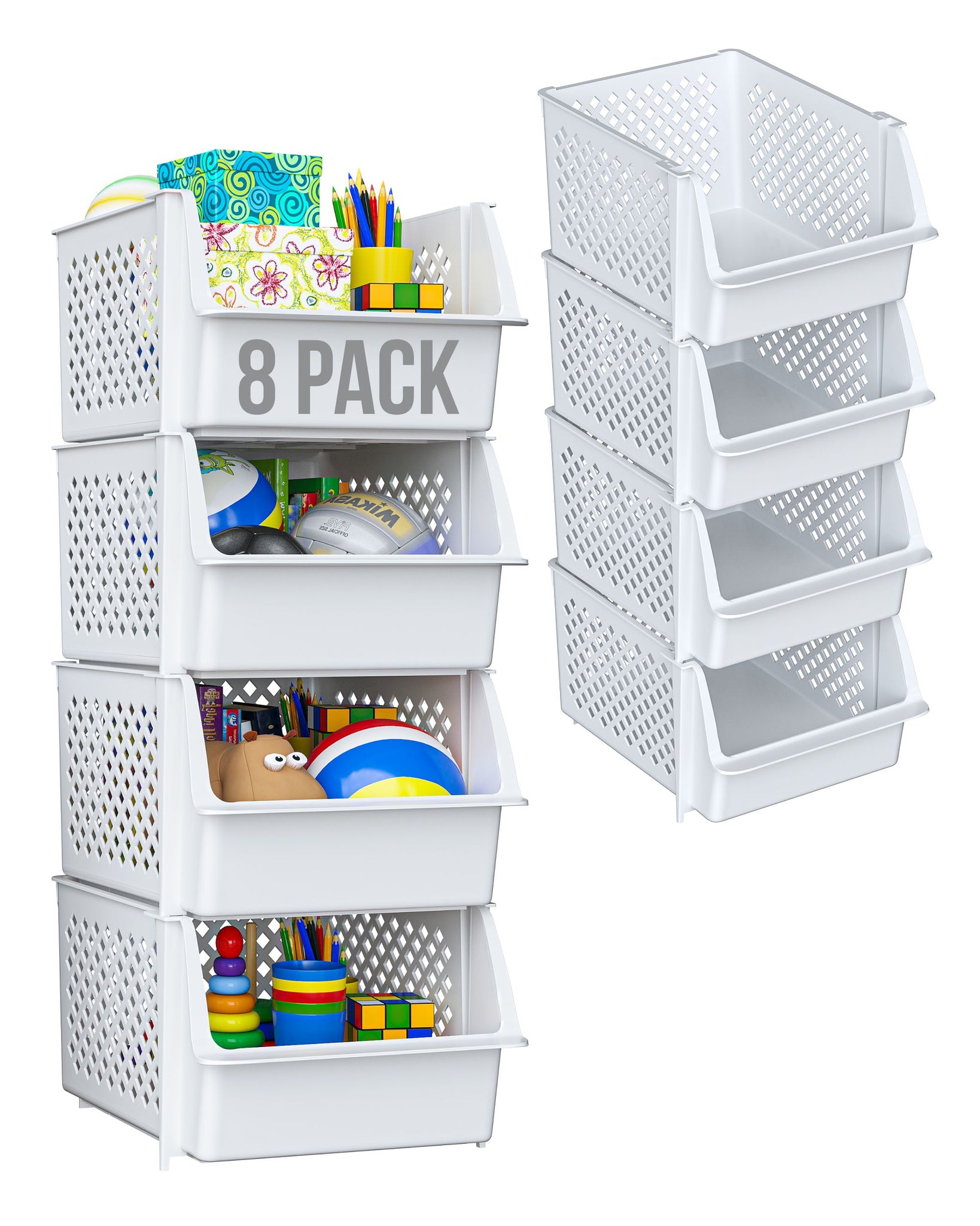 Lifewit Plastic Stackable Storage Baskets, 4 Tier Stacking Bins for Closet  Wardrobe, Playroom, Kitchen and Pantry Organization, Large Capacity
