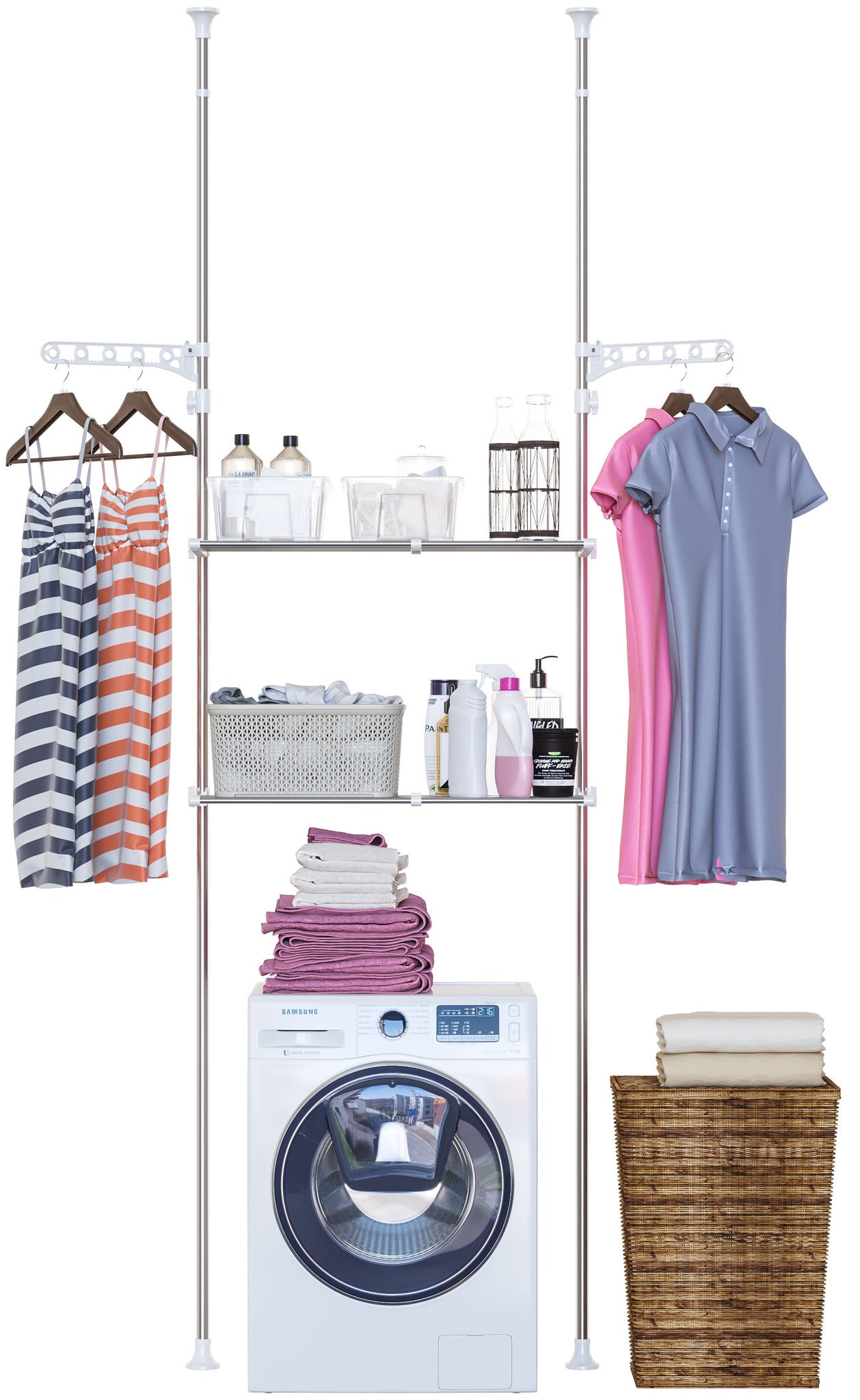 Clothes Over Washer and Dryer Rack Wire Basket Adjustable Shelves